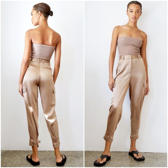 Satin Cargo Pants Nude 